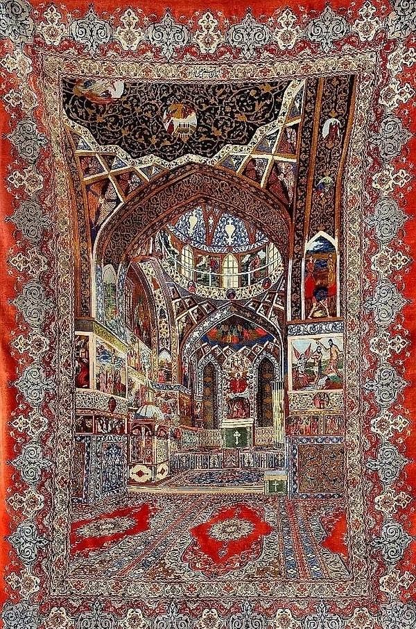 4. İran'ın İsfahan kentindeki Vank Katedrali'ni tasvir eden 1890 tarihli Ermeni halısı.