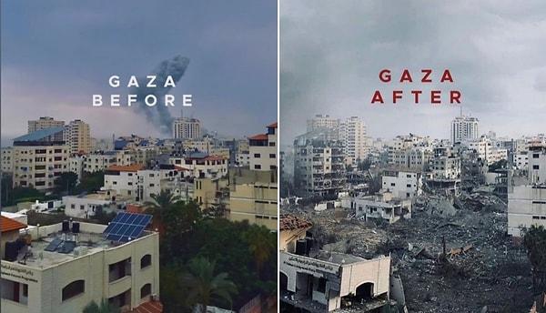 Gazze'nin bombardımandan önceki ve sonraki halleri ise görenlerin içini yakıyor.