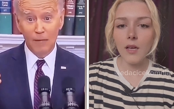 Joe Biden'ın gözlerini hiç kırpmadan konuştuğu anları da paylaşan kadının paylaşımı kısa sürede viral oldu.