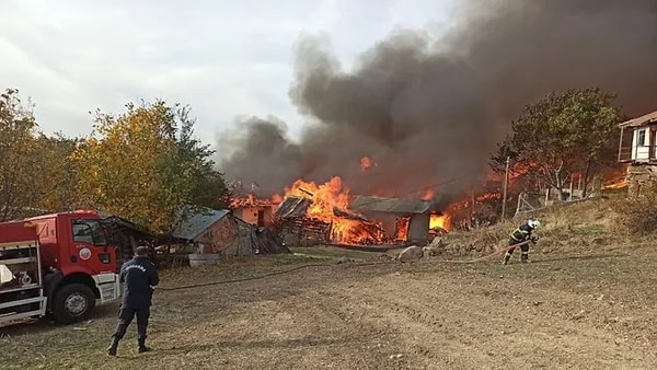Kastamonu'nun Tosya ilçesinde bir köyde çıkan ve ilk belirlemelere göre 10 evin etkilendiği yangına itfaiye ekiplerince müdahale ediliyor.