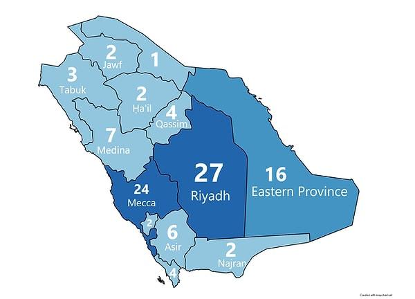 8. Suudi Arabistan'da 100 kişi yaşasaydı nerede yaşarlardı?