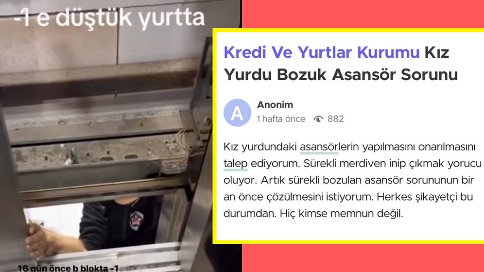 Bu İlk Değilmiş! Öğrencilerin Yurtlardaki Bozuk Asansörleri Şikayet Ettiği Ortaya Çıktı!