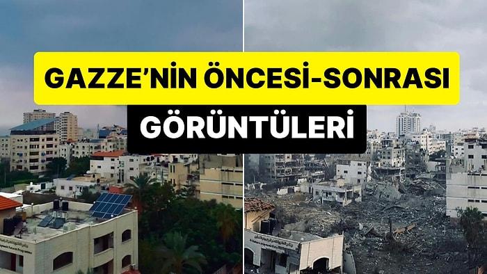 İsrail'in Günlerdir Havadan Bombaladığı Gazze'nin İnsanın Canını Acıtan Öncesi-Sonrası Görüntüleri