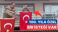 Meşhur 'Bayrak Asan Dayı' Cumhuriyetimizin 100. Yılı İçin Bir Kez Daha Balkona Çıktı