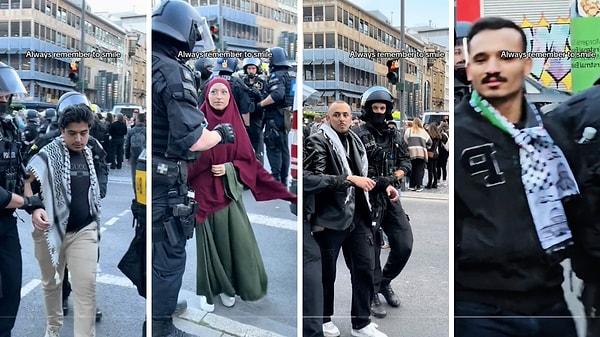 TikTok'ta paylaşılan bir videoda, Filistin'e destek vermek için düzenlenen bir gösteride bazı katılımcıların polis tarafından gözaltına alındığı anlar kayıtlara geçti.