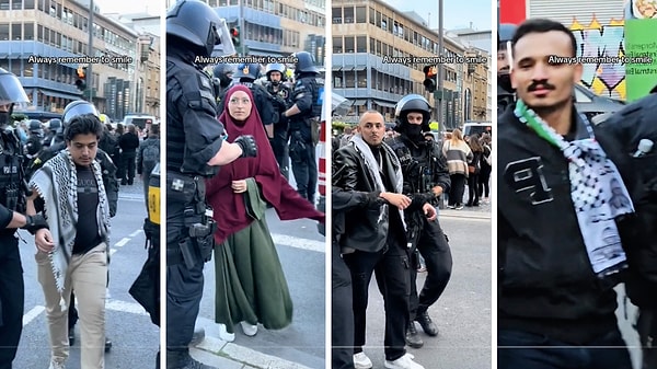 TikTok'ta paylaşılan bir videoda, Filistin'e destek vermek için düzenlenen bir gösteride bazı katılımcıların polis tarafından gözaltına alındığı anlar kayıtlara geçti.