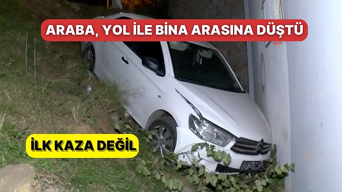 Pendik'te Navigasyon Kazası: Araba Yol ile Bina Arasına Düştü