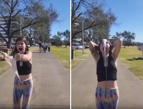 Sosyal medyada paylaşılan ve gündem olan görüntülerde bir kadın iç çamaşırını kafasına geçirirken görülüyor.