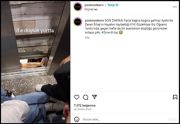 "@postmodeern" isimli Instagram hesabından yapılan paylaşımda, KYK Güzelhisar Kız Öğrenci Yurdu’nda geçen hafta da bir asansörün düştüğünü iddia eden görüntüler paylaşıldı.