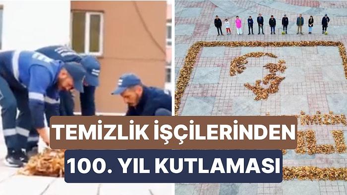 Ordu Fatsa'da Temizlik İşçileri Topladıkları Kuru Yapraklarla Atatürk Silüeti Oluşturdu