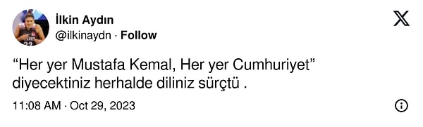 İlkin bu kez de Anıtkabir'de Cumhuriyetin kurucusu Gazi Mustafa Kemal Atatürk'ün anılmamasına ve slogan atılmasına tepki gösterdi.