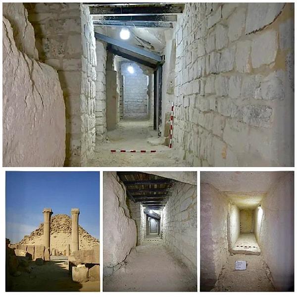 12. Sahura piramidinde arkeologlar tarafından keşfedilen gizli odalar. Bu odaların gizli depo odaları olarak kullanıldığı düşünülüyor. (M.Ö 25. Yüzyıl.
