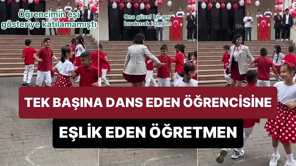 Okuldaki Cumhuriyet'in 100. Yılı Etkinliğinde Tek Başına Dans Eden Öğrencisine Eşlik Eden Öğretmen