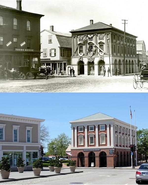 9. Rhode Island, Newport'taki Thames Caddesi'nde bulunan Tuğla Pazarı. (1890 ve 2017)