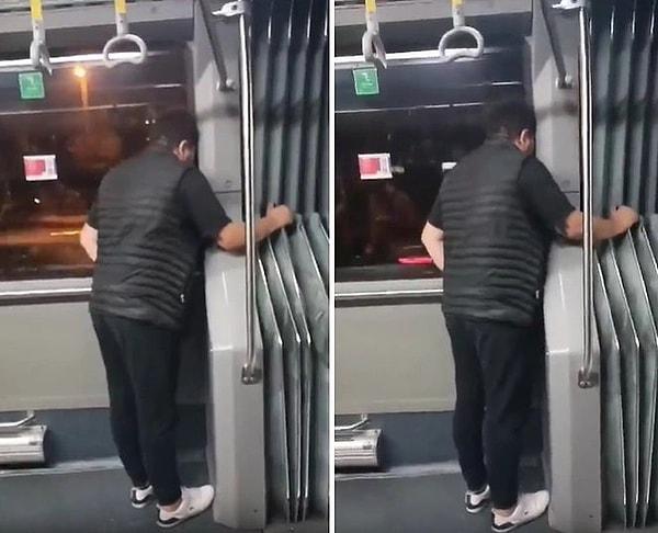 Sosyal medyada paylaşılan bir videoda tuhaf hareketler yapan bir adamın 'Metrobüsle ilişkiye girdiği' iddia edildi.