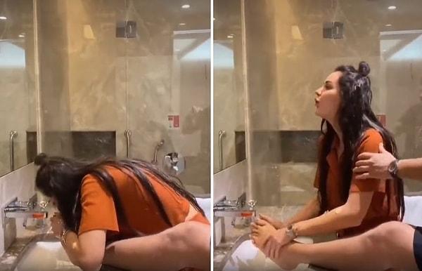 Dilan Polat o videolardan birisinde eşi Engin Polat'ın ayağını yıkayarak öpüyor.