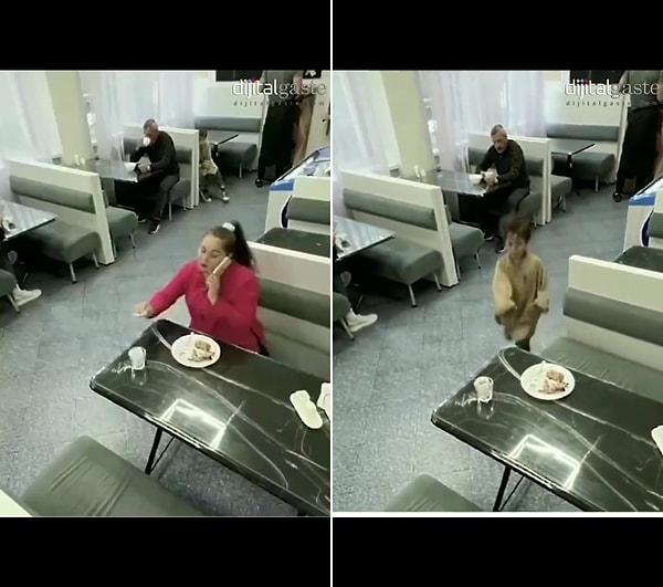 Restoranın güvenlik kamerası tarafından kaydedilen o anlarda, bir kadından arta kalan yemekleri yemek isteyen çocuğun önündeki tabak garson tarafından alınıyor.