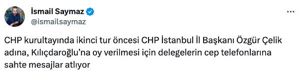 Mesajda Çelik'in Kılıçdaroğlu'nun desteklenmesini temenni ettiği ifadelerine yer verildi.