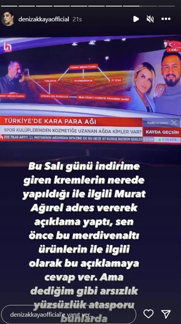 Ardından, "Murat Ağırel kremlerin nerede yapıldığını adres vererek açıklama yaptı" diyen Deniz Akkaya, Selin Ciğerci'ye seslenerek ürünlerinin merdiven altı olduğunu iddia etti ve açıklama yapmasını istedi.