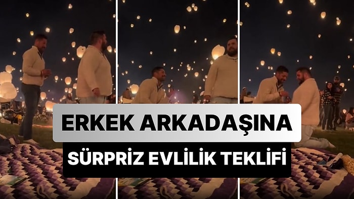 Dilek Balonlarının Uçurulduğu Görkemli Ortamda Diz Çökerek Erkek Arkadaşına Evlenme Teklifi Eden Adam
