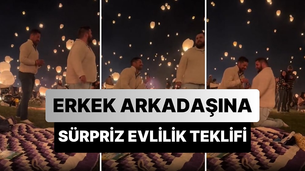 Dilek Balonlarının Uçurulduğu Görkemli Ortamda Diz Çökerek Erkek Arkadaşına Evlenme Teklifi Eden Adam