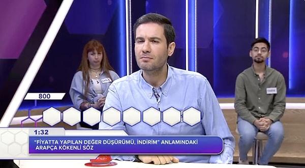 Yarışmanın 7 Kasım akşamı yayınlanan bölümünde İbrahim Selim yarışmacıya "Fiyatta yapılan değer düşürümü, indirim anlamındaki Arapça kökenli söz?'' sorusunu sordu.