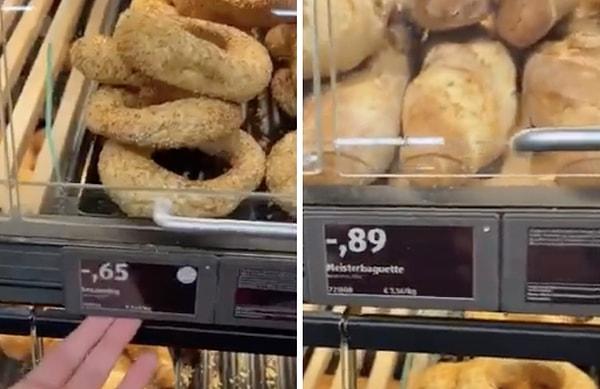 Simitin ve ekmeklerin fiyatını görüntüleyen genç en büyük ekmeğin bile, röportajda iddia edilen fiyat kadar olmadığını belitti.