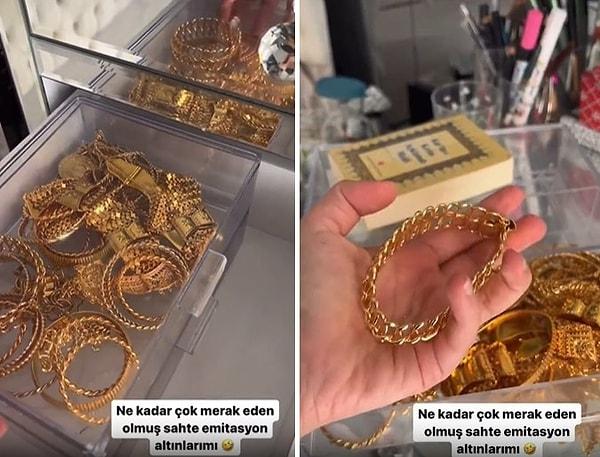 Avukat Feyza Altun'un yakın takibe aldığı ve haklarında çeşitli iddialar ortaya attığı Özlem Öz, sahip olduğu altınların imitasyon olduğunu kanıtlamaya çalıştığı bir Instagram hikayesi paylaştı.
