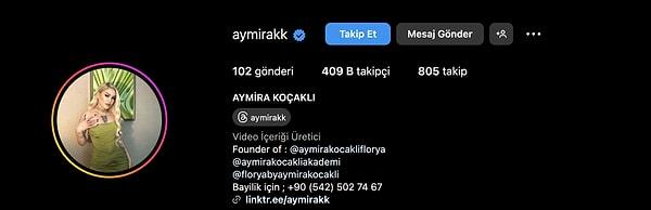 TikTok'ta 1.2 milyon, Instagram'da 409 bin takipçisi olan Aymira aslen Zonguldaklı bir ailenin kızı.