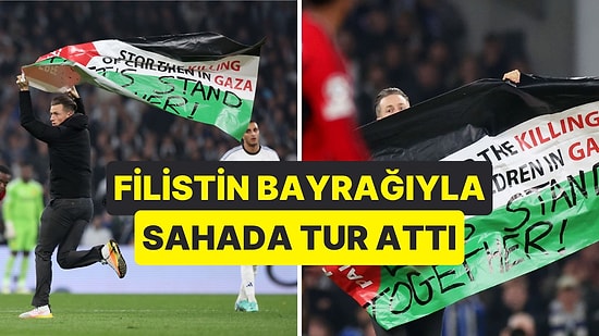 Şampiyonlar Ligi Maçında Sahaya Atlayan Taraftar Filistin Bayrağı Açtı