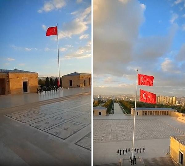 33,5 metre uzunluğundaki bayrak direğinde bulunan Türk Bayrağı hava şartlarından dolayı değişmesi gerekti ve değişim bayrak indirilmeden yapıldı.