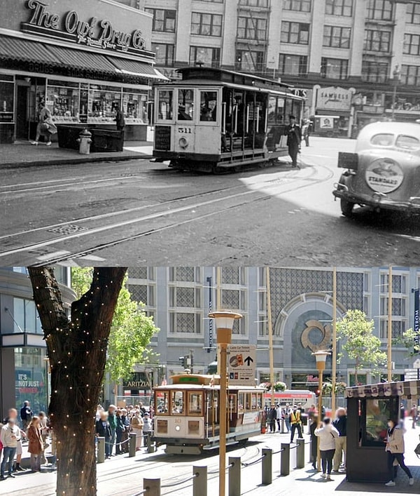 12. Powell St. ve Market St. San Francisco. (1939 ve 2022)