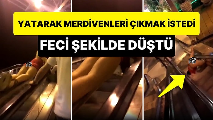 Yürüyen Merdivenin Korkuluklarına Yatarak Merdivenleri Çıkmak İsteyen Kadın Feci Şekilde Düştü