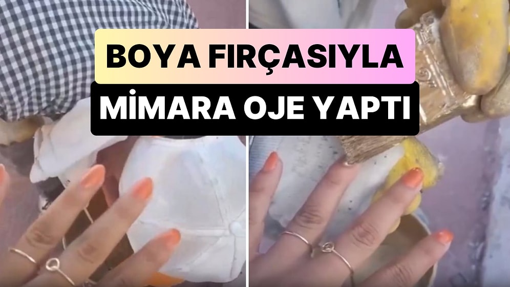 Duvar Boyası Fırçası ile Kadın Mimarın Tırnaklarına Oje Yapan İnşaat İşçisi