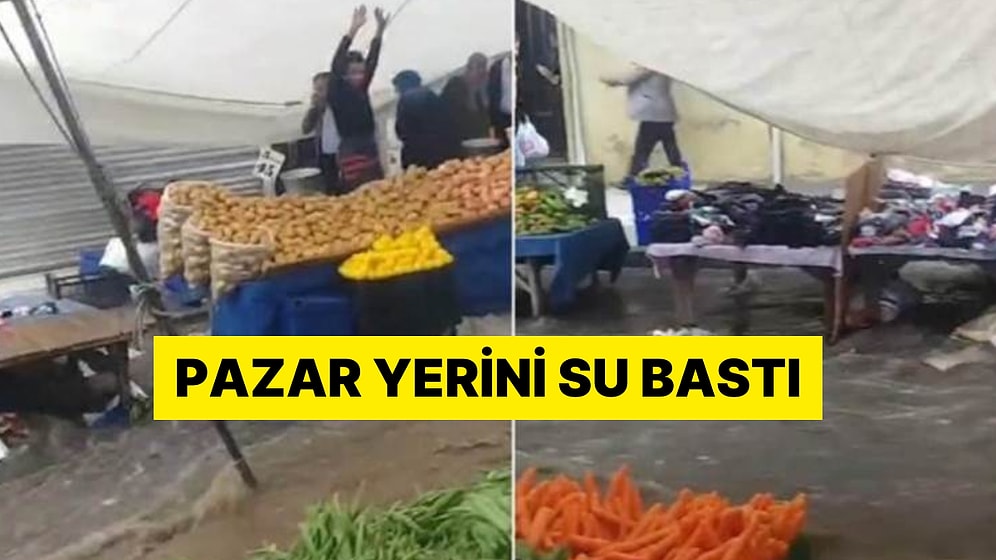 İstanbul'da Sağanak Yağış Etkili Oldu: Pazar Yerini Su Bastı