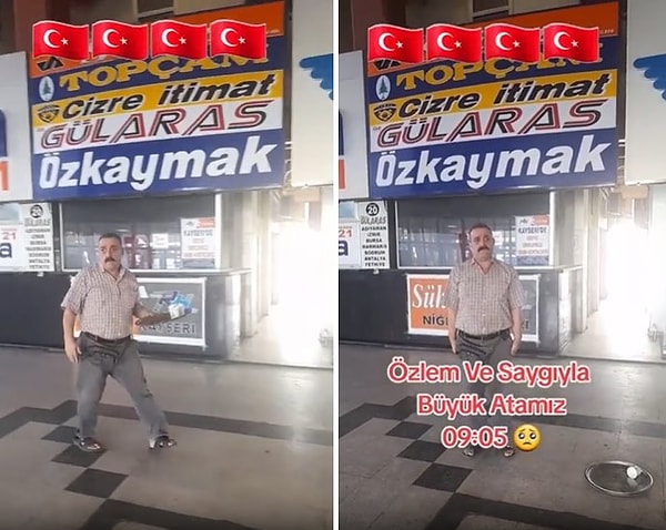 Ancak o abi saygı duruşuna geçerken elindeki tepsiyi yere atıyor.