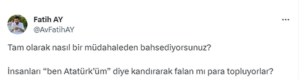 Bir kullanıcı Özgür Demirtaş'ın bu sözlerine, "İnsanları 'Ben Atatürk'üm' diyerek mi kandırıyorlar" yanıtını verdi.