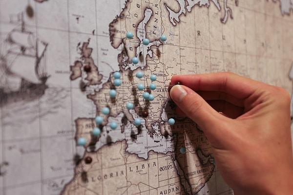 Customized World Travel Map with Pins to Mark His Adventures