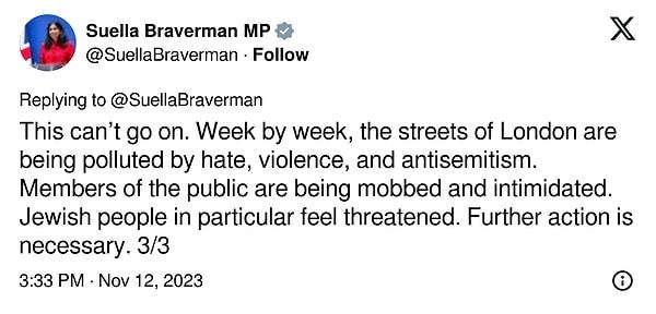 Baverman, Londra'da yaşayan Yahudiler'inde kendini bu yürüyüşler ile tehdit altında hissedileceğini söyledi.
