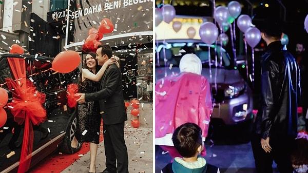 Tayyar Öz eşi Özlem Öz'e, Yasin Kaya da eşi Şule Kaya'ya güzellik merkezi açılışında balonlarla süsledikleri arabaları hediye etmişlerdi.