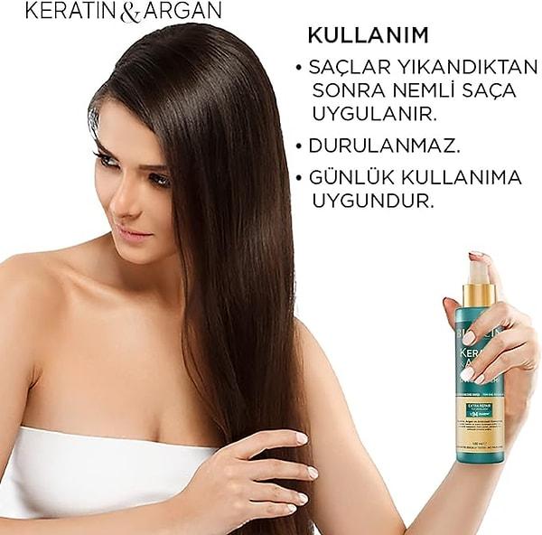 3. Saçlarınıza canlılık ve parlaklık kazandıran Bioxcin Keratin & Argan Onarıcı sıvı saç bakım kremi.