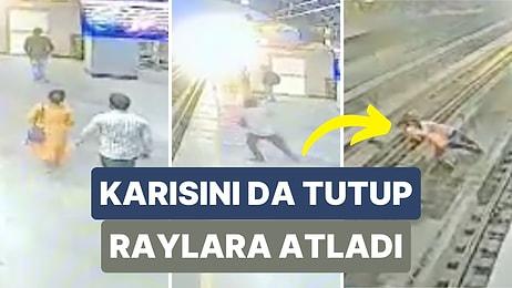 Metroda Bir Adam Bir Anda Karısını da Kucaklayarak Raylara Atladı! Dehşet Anları Kameraya Yansıdı