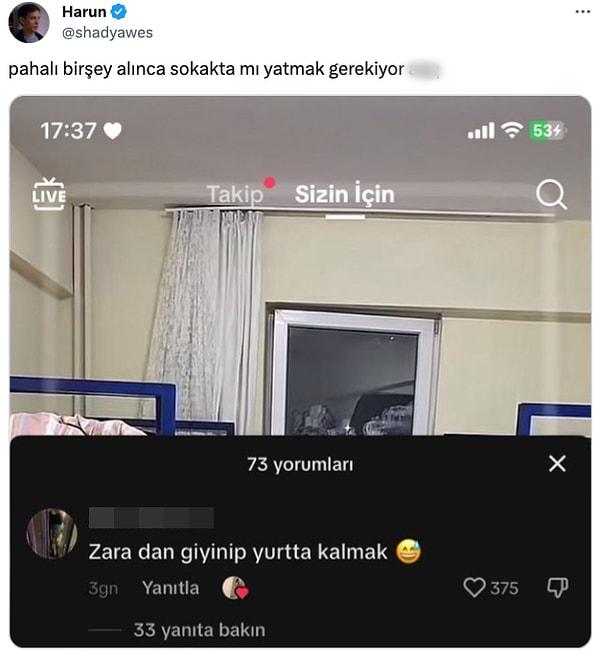 Bir öğrencinin Zara'dan giyinmesine rağmen yurtta kalmasını tezat bulan kullanıcının yorumu sosyal medyada tartışma yarattı.