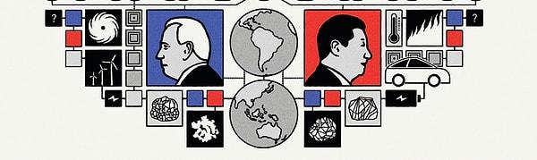 Kapağın alt kısmına bakınca ABD Başkanı Joe Biden'a benzeyen bir resimle ve Çin Devlet Başkanı Xi Jinping'in olduğu net olan iki resim dikkat çekiyor. ancak Putin ve Zelenskiy'nin tersine birbirlerine sırtlar dönük. Bu iki liderin ortasında da dünya küresi ikiye bölünerek resmedilmiş...