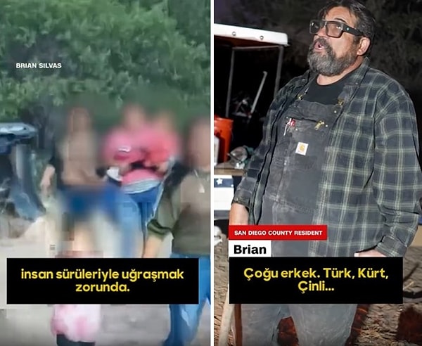 Brian Silvas'ın 'Nerelisiniz?' sorusuna ise bir kişi 'Türkiye' cevabı veriyor... Silvas daha sonra CNN'e verdiği röportajda ise arazisini kullanarak ABD'ye giren kişiler için, "Çoğu erkek. Türk, Kürt, Çinli... Ne ararsan var" diyor.