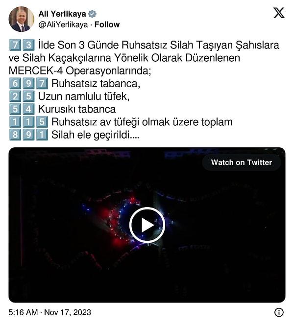 İçişleri Bakanı Ali Yerlikaya düzenlenen operasyonun tüm detaylarını sosyal medya hesabından duyurdu.