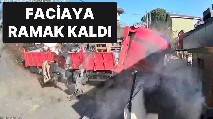 İstanbul'da Yokuş Aşağı Kontrolden Çıkan Tır Duvara Çarparak Durdu, Facia Adeta Teğet Geçti!