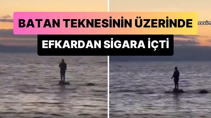 İzmir'de Bir Vatandaş, Batan Teknesinin Üzerinde Efkardan Sigara İçtiği Anlar ile Gündem Oldu