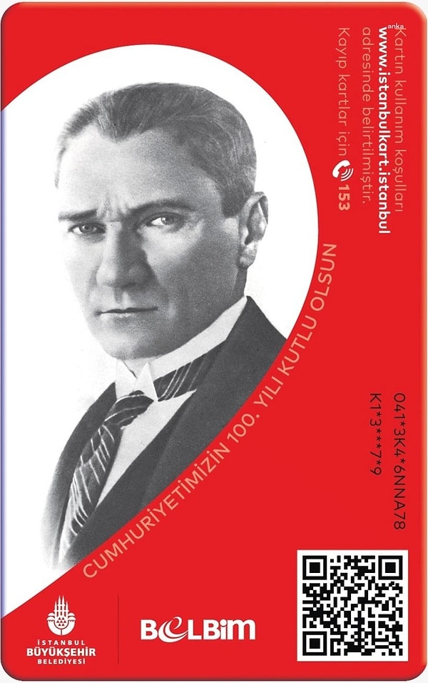 Cumhuriyet'in 100. yılına özel İstanbulkart'larda Cumhuriyetimizin kurucusu Mustafa Kemal Atatürk'ün resmi bulunacak.