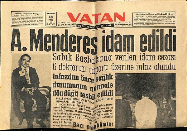 Türkiye'yi 10 yıl yönetmiş başbakan ve iki bakanı artık yoktu. İnfazlar Ankara'da şaşırtıcı bir sessizlikle karşılandı.  Hiçbir gösteri, protesto, nümayiş olmadı.   Halk gerçek protesto için 15 Ekim'i bekliyordu.